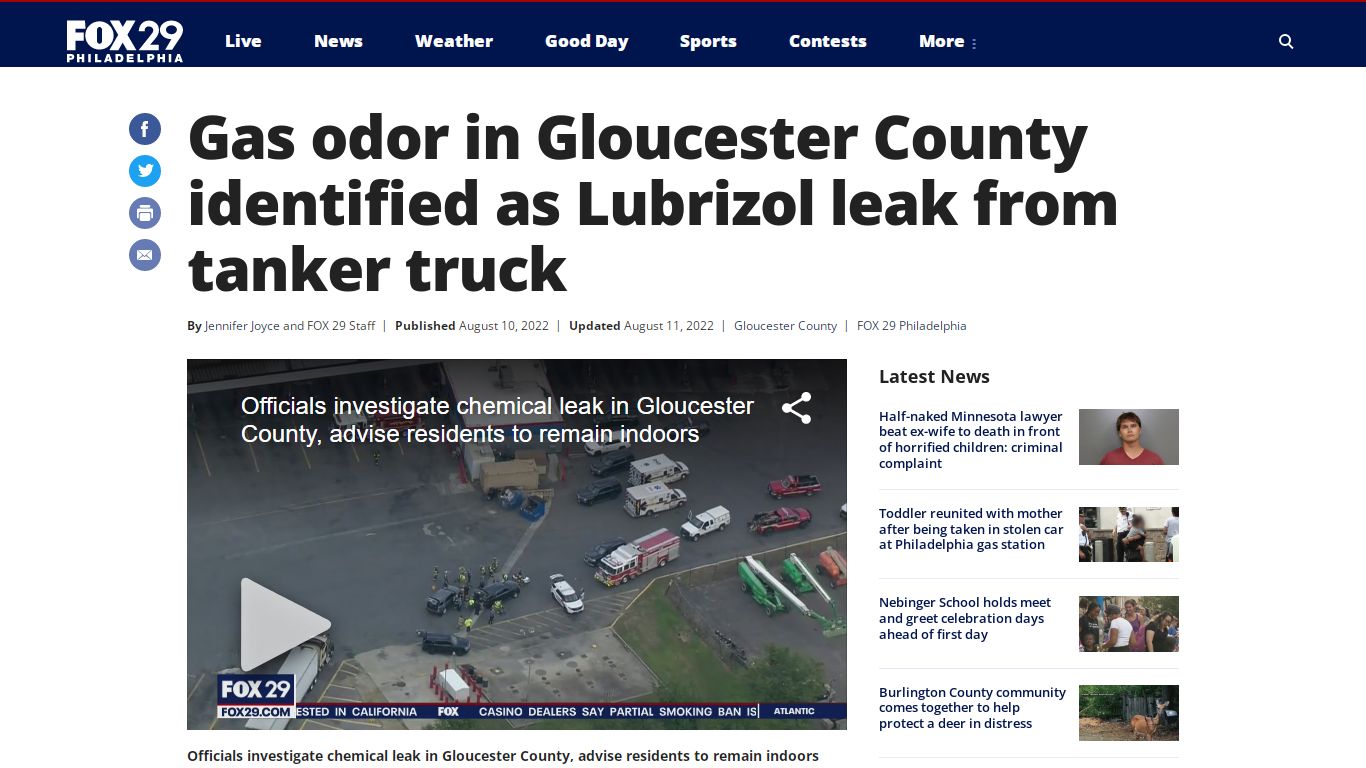 Gas odor in Gloucester County identified as Lubrizol leak from tanker truck